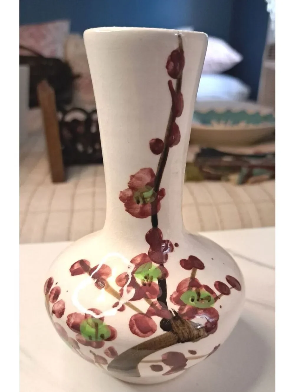 Vintage Rubens Originals Hand-Painted Cherry Blossom Vase 6.5